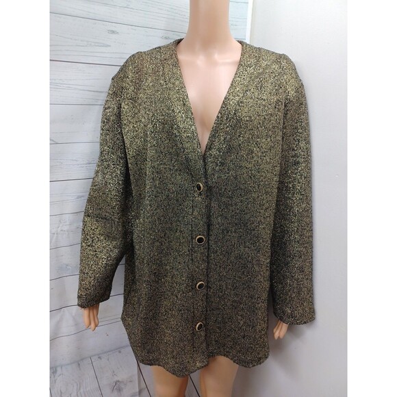 Vtg Womens Gold Metallic Cardigan Sweater Button Front Sz 20W - Picture 1 of 10